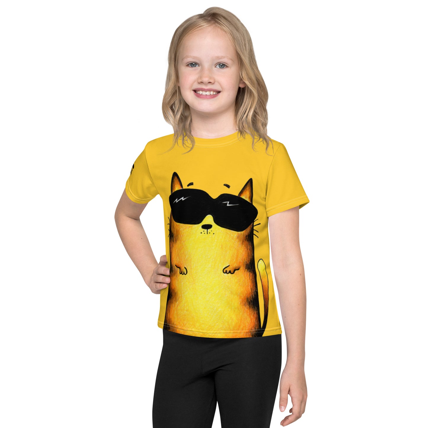 Yellow kids t-shirt with cat print