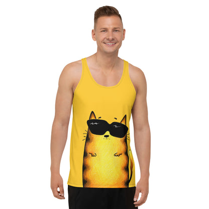 Yellow tank top with yellow cat print