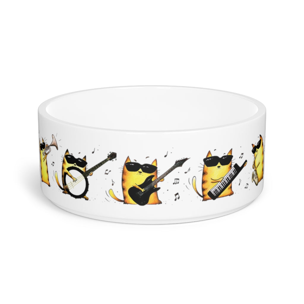 white ceramic pet bowl wit cat print