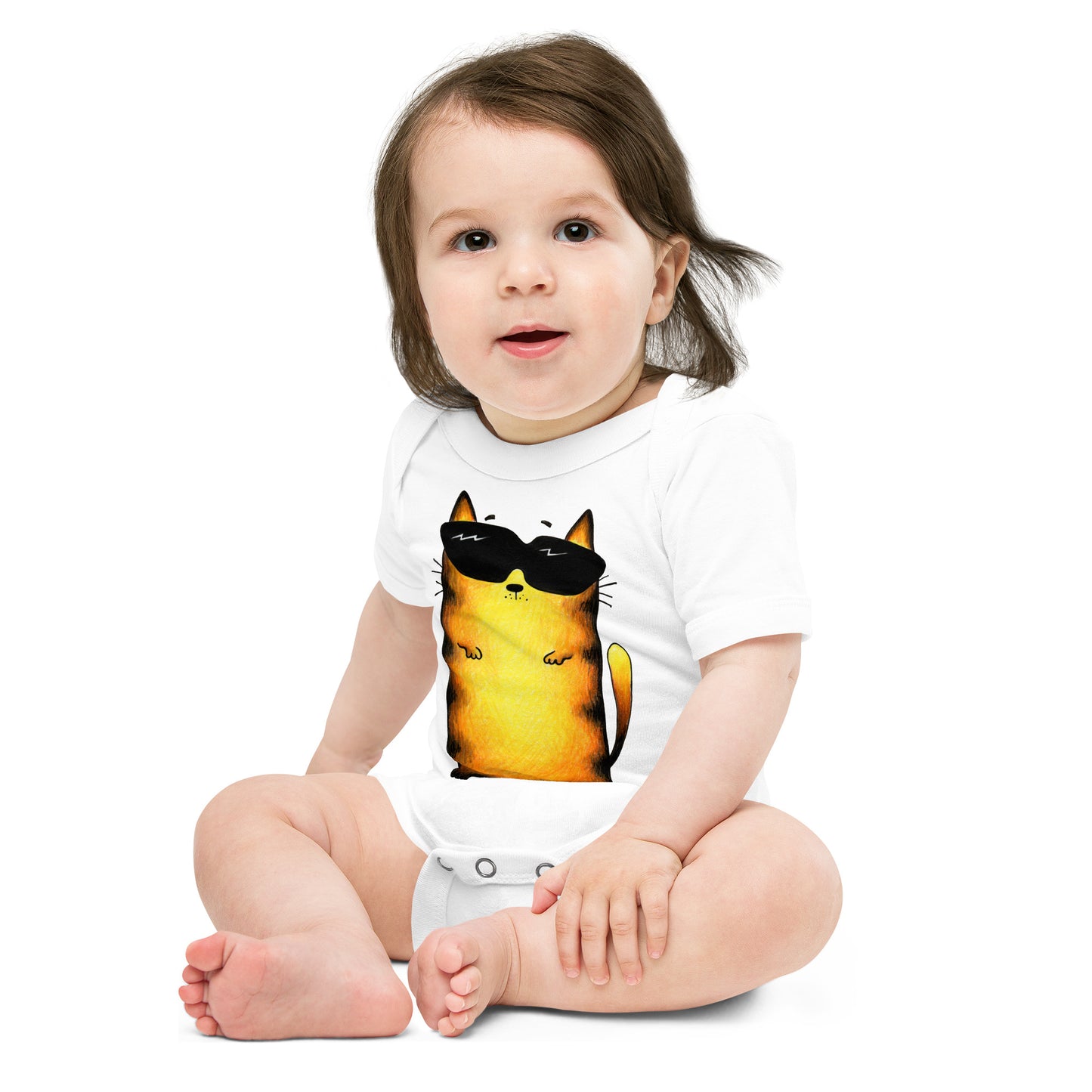 Baby Short Sleeve Bodysuit “Yellow Cat”