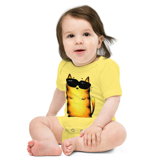 Baby Short Sleeve Bodysuit “Yellow Cat”