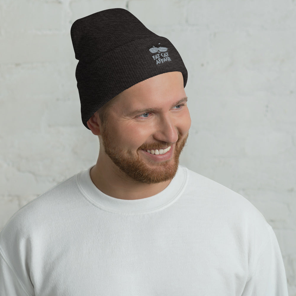 Men's cuffed beanie dark gray with embroidery