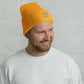 Men's cuffed beanie yellow with embroidery
