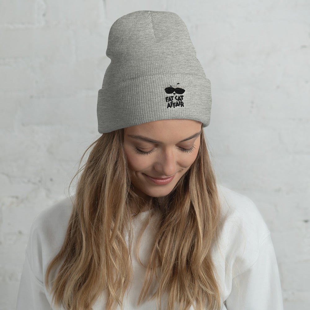 cuffed beanie hat gray with embroidery for ladies 