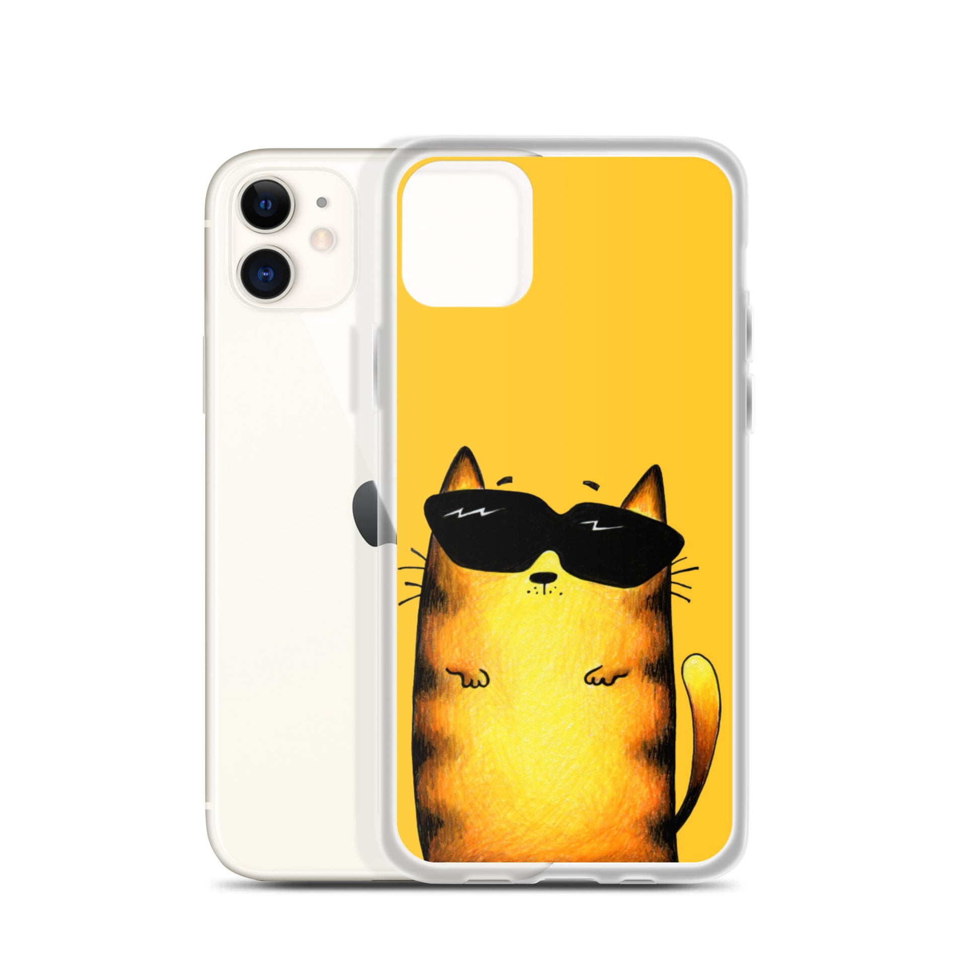 flexible yellow iphone 11 case with cat print
