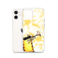 flexible yellow batik Iphone 12 case with cat plying trombone print