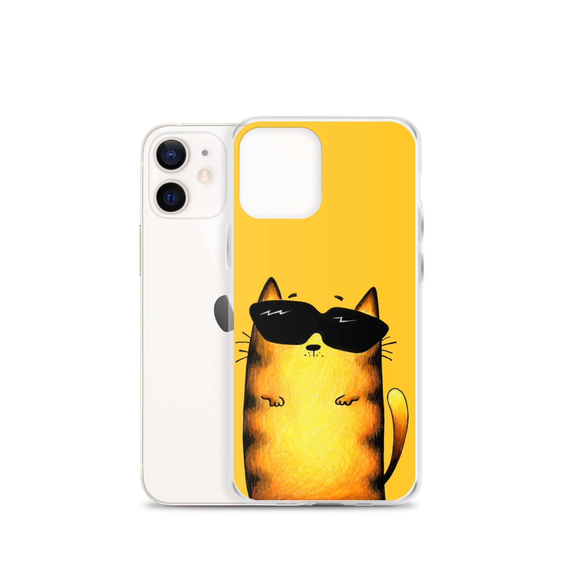 flexible yellow iphone 12 mini  case with cat print