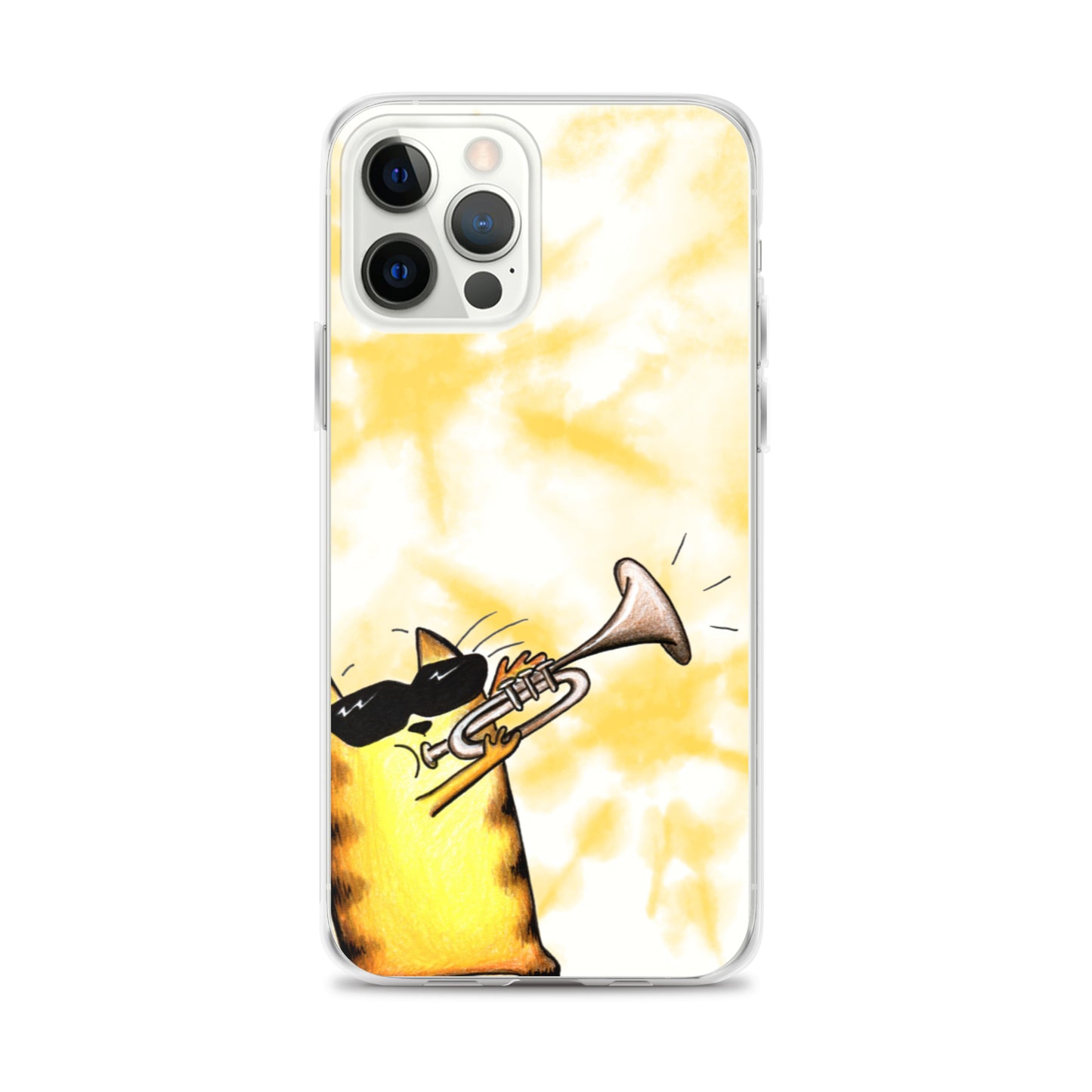 flexible yellow batik Iphone 12 pro max case with cat plying trombone print