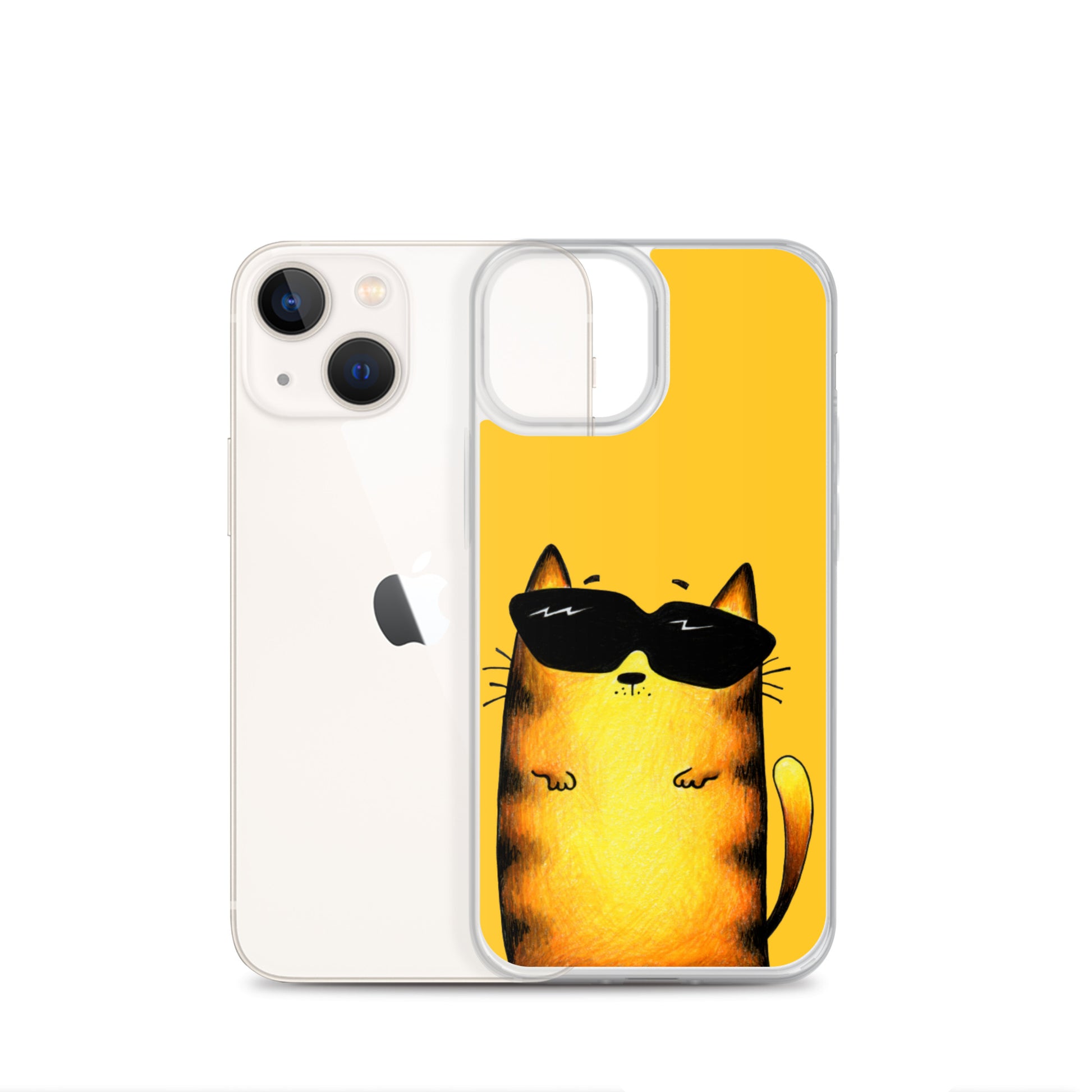 flexible yellow iphone 13 mini case with cat print