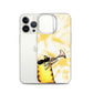 flexible yellow batik Iphone 13 pro case with cat plying trombone print