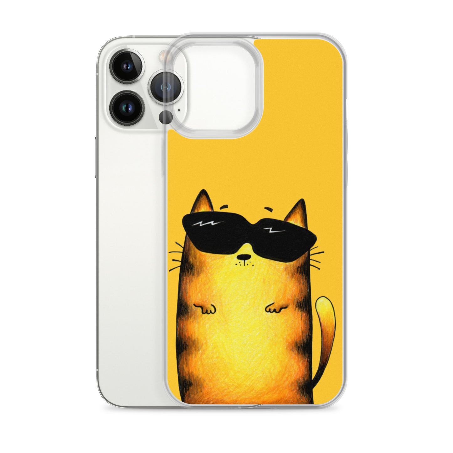 flexible yellow iphone 13 pro max case with cat print