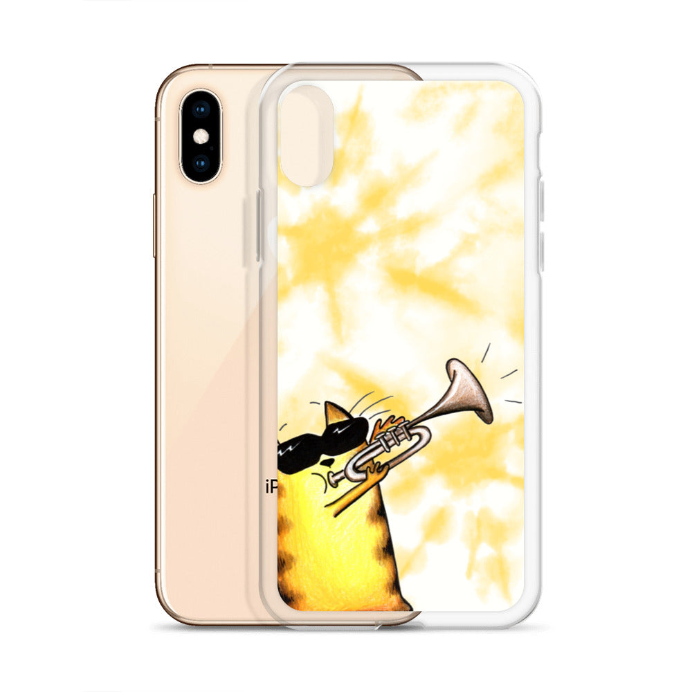 flexible yellow batik Iphone xs x case with cat plying trombone print