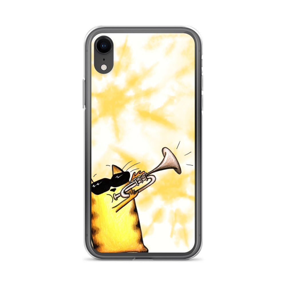 flexible yellow batik Iphone xr case with cat plying trombone print