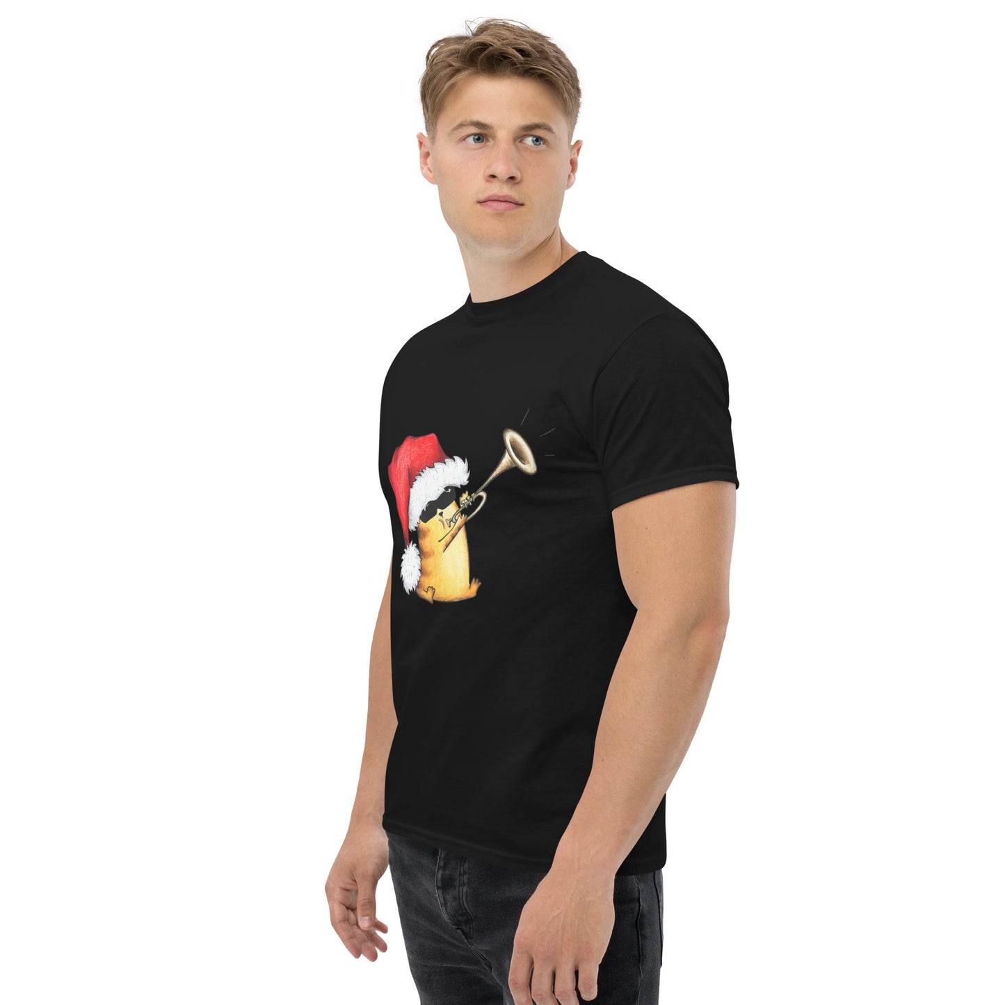 Men's T-shirt "Christmas Cat with Trumpet"
