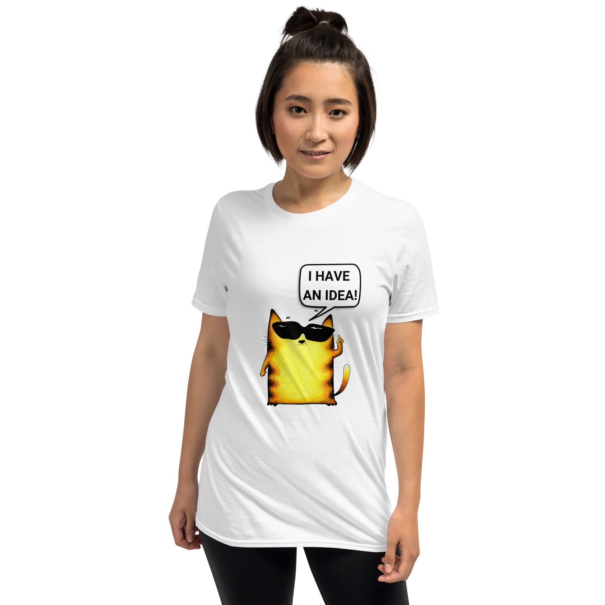 White t-shirt for ladies with yellow cat design