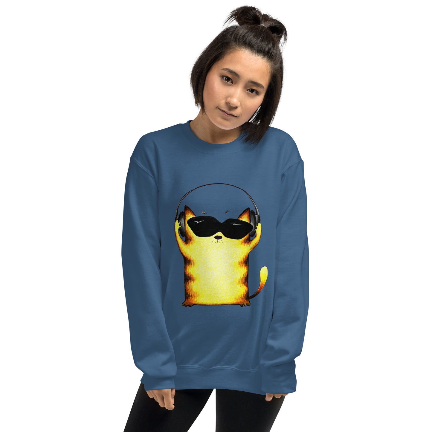 Blue swearshirt with Cat and headphones