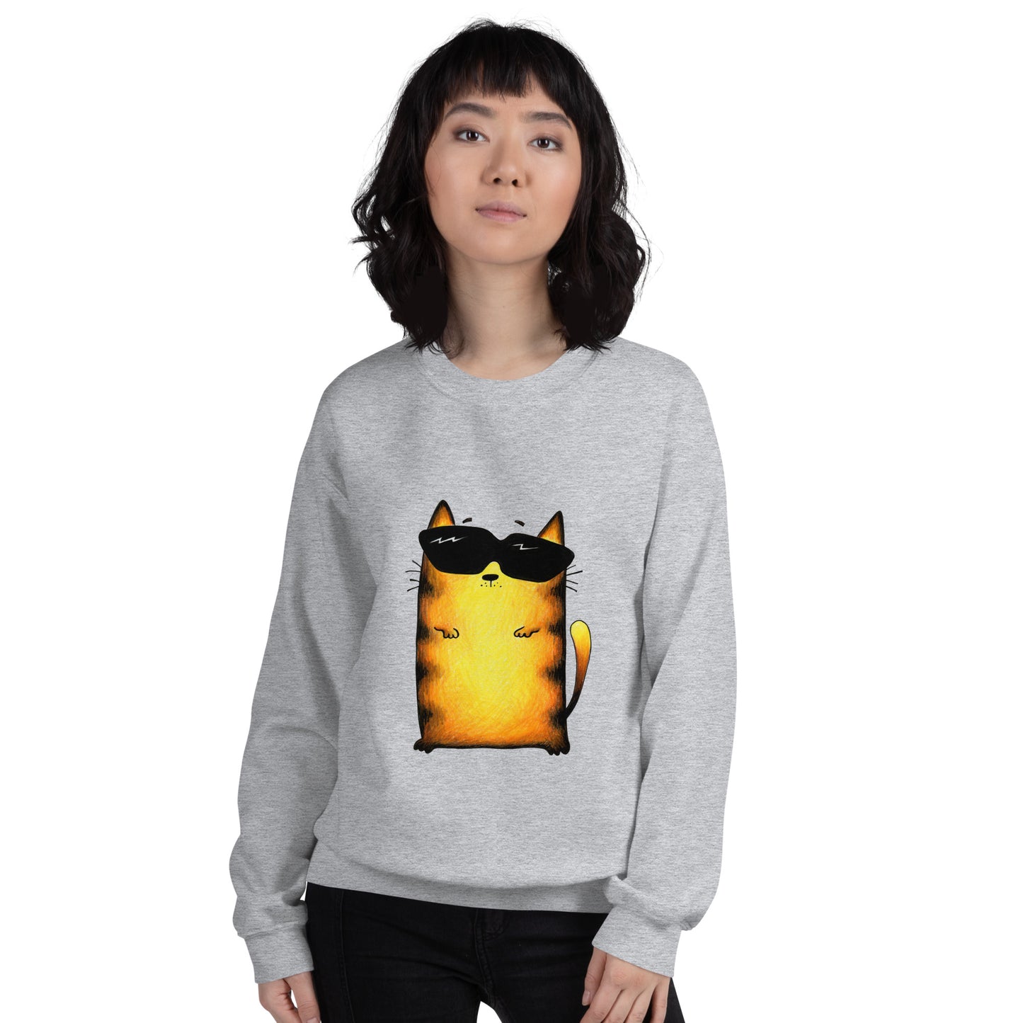 Sport gray Sweatshirt with yellow cat design