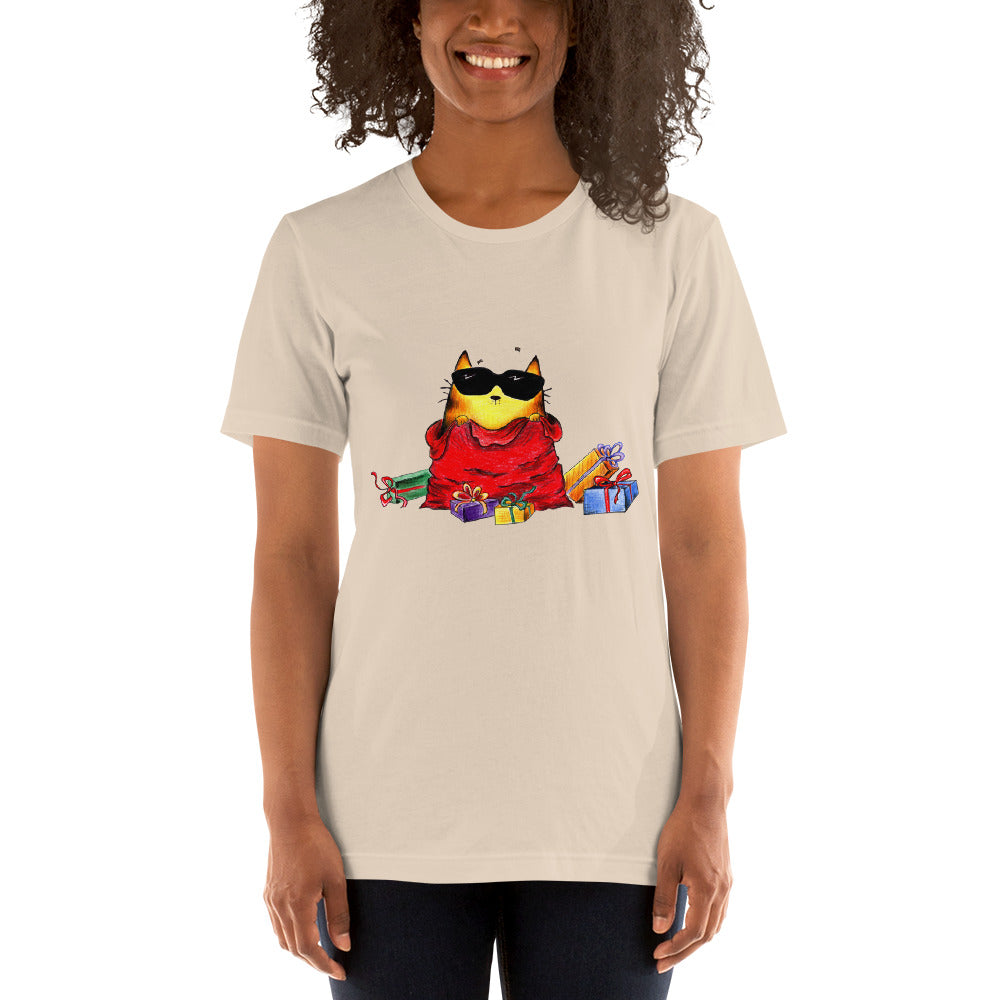 Ladies T-shirt "Christmas Cat with Gifts"