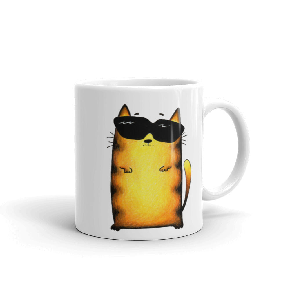 White ceramic mug with yellow cat 11oz