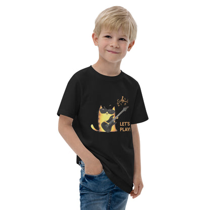 youth black t shirt with cat print