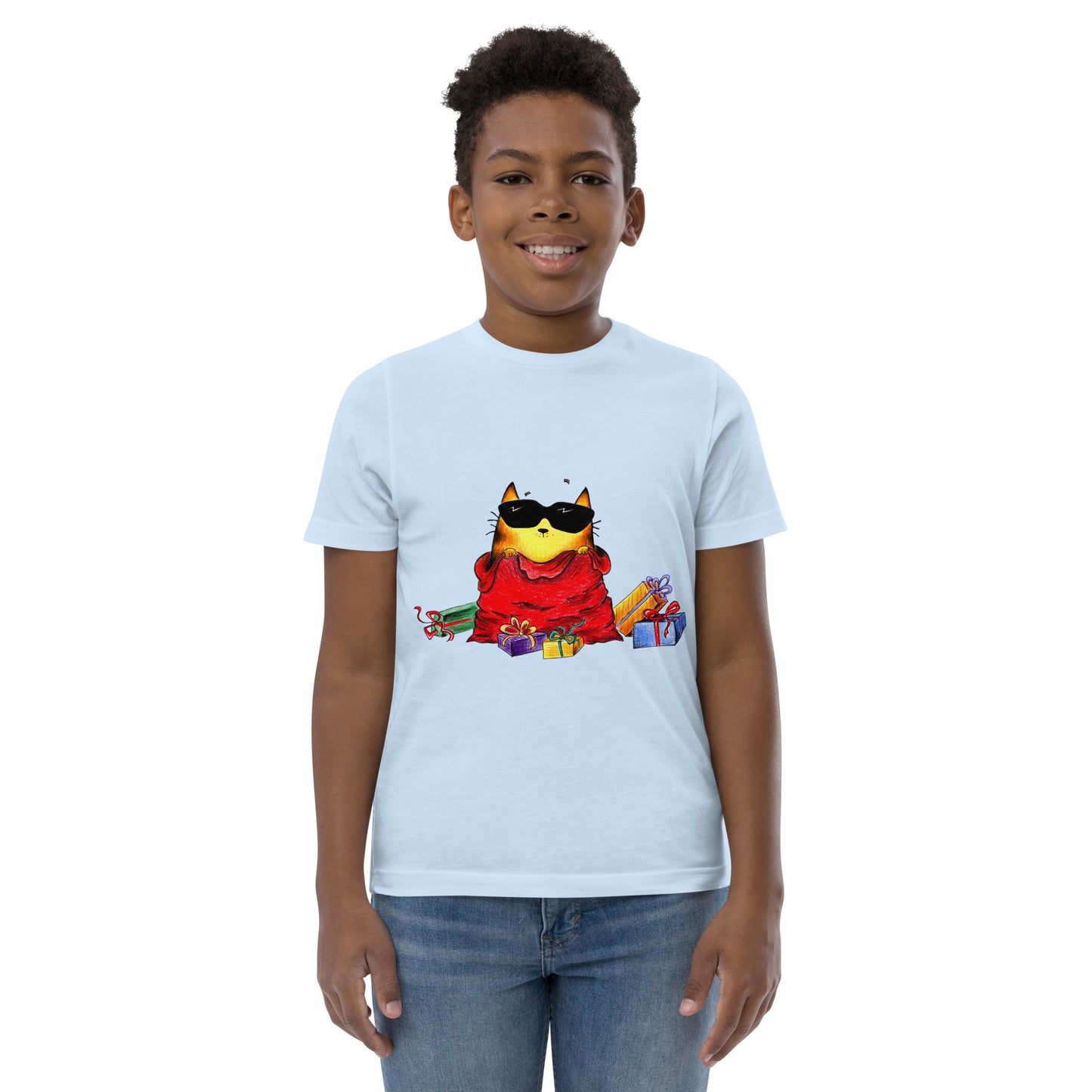 Youth T-shirt "Christmas Cat with Gifts"